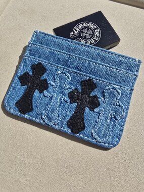 Chrome Hearts Blue Denim Cross Cardholder Sterling Silver St-Bart Exclusive